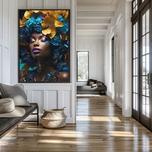 Schwarzes Mädchen Kunst Poster, schwarze Frau Kopf Blumen Wandkunst, schwarze Kunst, Afro Art, afroamerikanische Wandkunst, schwarze Frau Kunst, Blumen Haar Kunst
