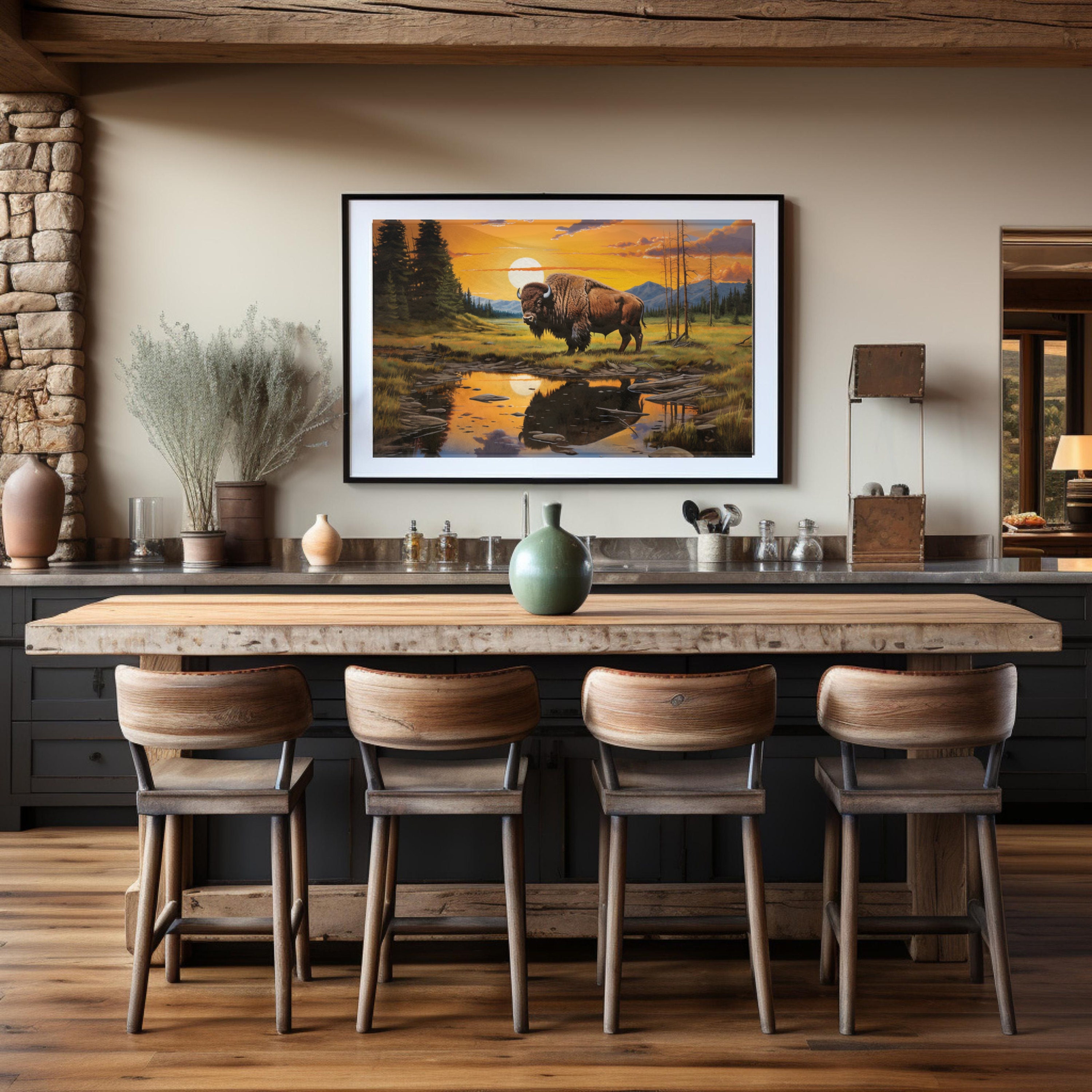 American Bison Wall Art, Western Art Cabin Wall Decor, Farmhouse Rustic ...
