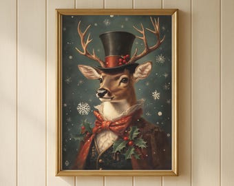 Deer Wall Art, Stag Print, Farmhouse Decor, Living Room Art, Vintage Reindeer Art, Reindeer Poster, Christmas Wall Art, Christmas Decor, Art