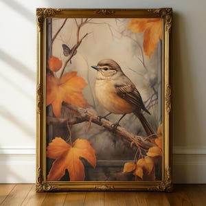 Rustic Wall Decor, Sparrow Bird Art, Fall Decor, Vintage Autumn Wall Print, Sparrow Art, Autumn Decor, Moody Wall Art, Printable Wall Art