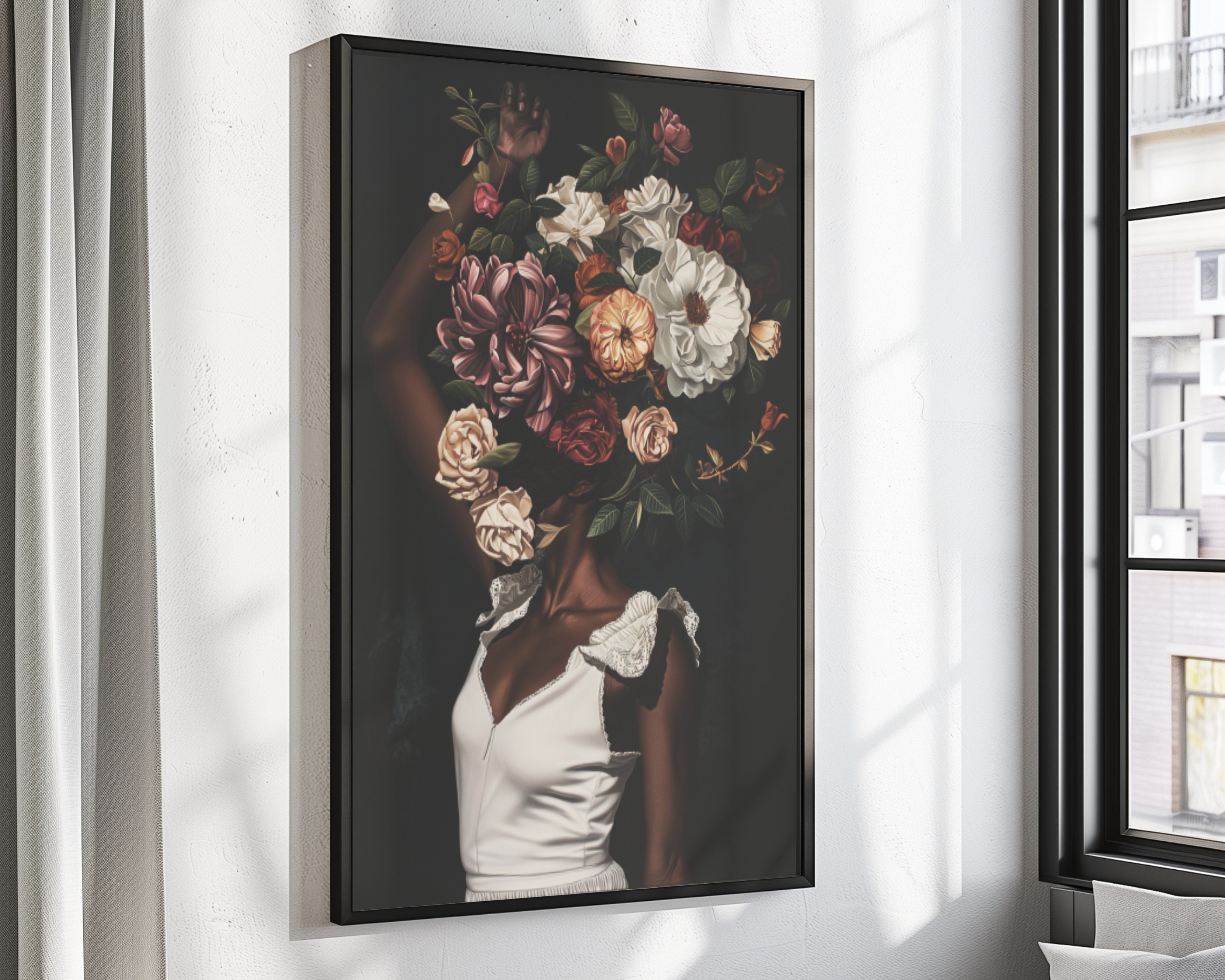 Black Woman Art, Flower Head Art, African American Art, Black Girl ...