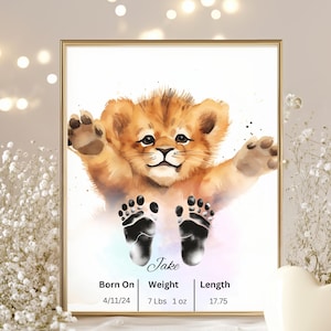 My First Christmas Footprint, Personalized Baby Lion Footprint Kit, Baby Shower Gift, Nursery Decor, Nursery Template, Footprint Art, Art