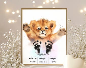 My First Christmas Footprint, Personalized Baby Lion Footprint Kit, Baby Shower Gift, Nursery Decor, Nursery Template, Footprint Art, Art