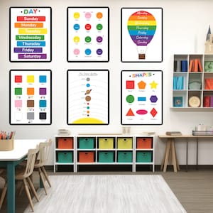 Conjunto de 25 carteles educativos, decoración de aulas Montessori, paquete de aulas, paquete de decoración de aulas, arte de pared, decoración de sala de juegos para niños pequeños, arte