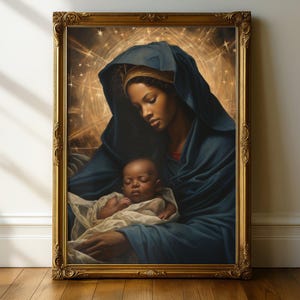 Afrozentrische religiöse Kunst, Black Mary Art, christliches Dekor, schwarze Frau Kunst, afroamerikanische Kunst, spirituelle Mutter Mary, Kunst der Heiligen Familie