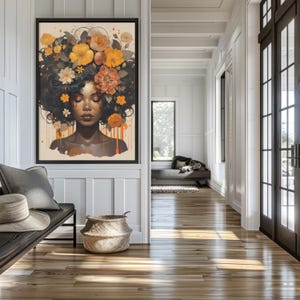 Black Woman Head Flowers Wall Art/Girl Flowers Poster/Flower Woman Poster/Black Art/Black Girl Print/Flower Woman Painting/Head Flower Decor