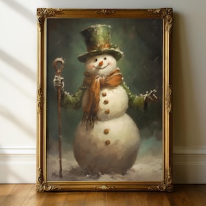Vintage Snowman Christmas Printable Art,  Rustic Winter Art, Vintage Christmas Wall Decor/Winter Farmhouse Decor, Snowman Poster, Retro Xmas