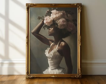 Black Ballerina Art, Black Woman Art, Flower Head Art, African American Art, Black Girl Magic Art, African Wall Art, Modern Wall Art, Art