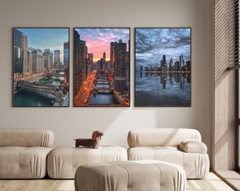 Chicago River North Wall Art, Chicago Skyline Wall Art, Chicago Poster Print, Chicago Wall Art, Illinois Travel Wall Art, Chicago Skyline