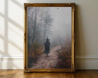 Vintage Halloween Witch Decor, Dark Academia Prints, Spooky Season, Halloween Wall Art, Whimsigoth Decor, Dark Cottagecore Art, Wiccan Art