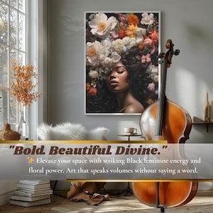 Black Woman Head Flowers Wall Art/Pop Culture Wall Art/Woman Art Poster/Black Art/Black Woman Art/Flower Wall Art/Bedroom Decor, Teen Art