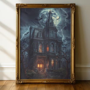 Halloween Decoration, Vintage Haunted House, Haunted Victorian Mansion, Dark Academia, Halloween Art, Spooky House Printable Art, Wiccan Art