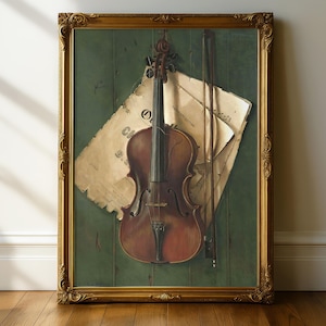 Violin Painting, Violin Still Life, Musician Print, Still Life Painting, Musician Art, Vintage Musician Wall Art, Musician Decor, Violin Art