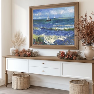 Vincent van Gogh, vissersboten in Saintes-Maries-de-la-mer, zeegezicht in Saintes-Maries, 1888, wanddecoratie woonkamer, kunstprints, kunst