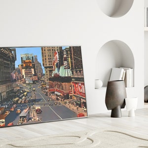 Sztuka ścienna w stylu vintage z Nowego Jorku, wydruk z Manhattanu z lat 60. XX wieku, wydruk z Nowego Jorku, retro panoramę Nowego Jorku, plakat z Nowego Jorku, wydruk z Times Square, wystrój Nowego Jorku, sztuka