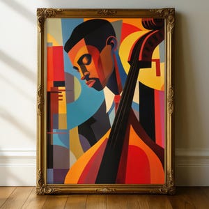 音楽ウォールアート、ジャズウォールアート、アフリカ系アメリカ人アート、抽象音楽アートジャズ絵画、バーカートの装飾、男の隠れ家の装飾、音楽ポスター、アート