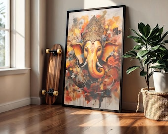Lord Ganesh Wall Art, Abstract Wall Art, Hindu God Lord Ganesha Art, Ganesh Painting, Hindu Art, Hinduism, Peace & Prosperity Wall Art, Art
