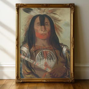 George Catlin, Buffalo Back Fat, Chief of the Blackfoot tribe 1846 United States, Native Americans Oil Painting, Indian Chief Wall Art, Art