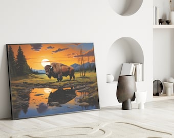American Bison Wall Art, Western Art Cabin Wall Decor, Farmhouse Rustic Wall Decor, Buffalo Wall Art, Western Decor, Rustic Home Decor, Art