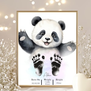 Regalo personalizado para bebé, juego de huellas, kit de bricolaje con animales para guardería, decoración de bosque para habitación de bebé, lámina artística para habitación de bebé, dibujo de panda bebé, pies de bebé