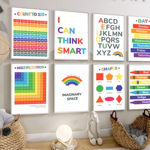 Educational Posters, 12 Homeschool Prints, Montessori Classroom Decor, Toddler Playroom, Classroom Bundle, Classroom Decor Bundle Wall Art
