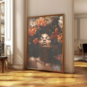 Black Queen Flower Hair Art/Black Woman Head Flowers Wall Art/African American Art/Flower Woman Poster/Black Woman Print/Pop Culture Art