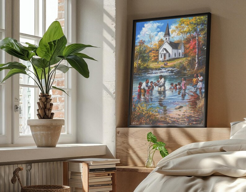 Arte murale cristiana, arte murale spirituale, decorazioni per il soggiorno, arte afroamericana, arte cristiana moderna, arte murale per chiese, arte murale per battesimi immagine 4