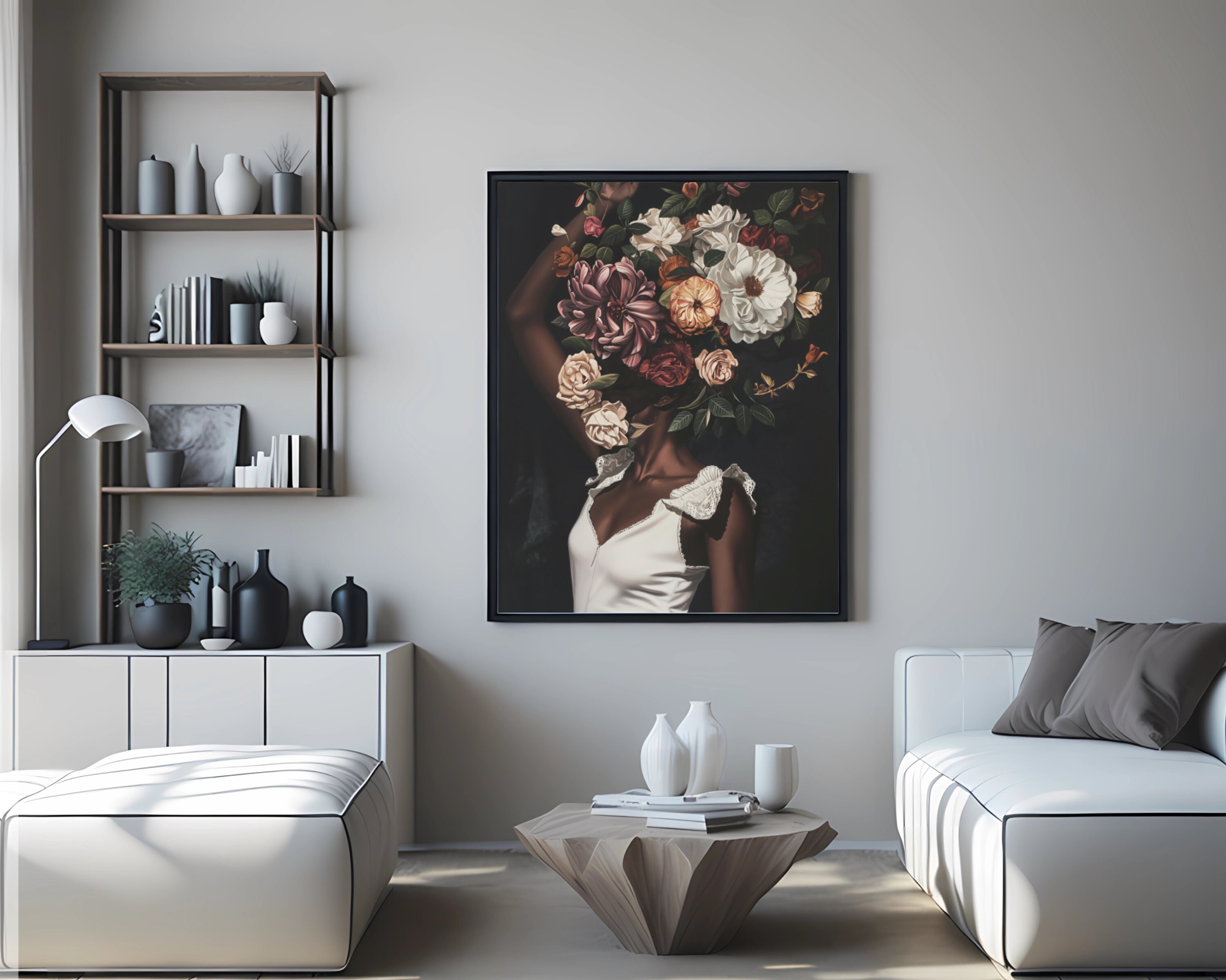 Black Woman Art, Flower Head Art, African American Art, Black Girl ...