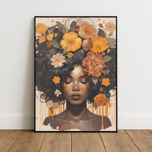 Zwarte vrouw hoofd bloemen kunst aan de muur/meisje bloemen poster/bloem vrouw poster/zwarte kunst/zwart meisje print/bloem vrouw schilderij/hoofd bloem decor afbeelding 18