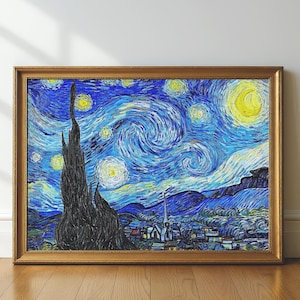DIY Vincent Van Gogh, The Starry Night, Van Gogh Painting, Van Gogh Print, The Starry Night Print, Vintage Art, Dorm Room Decor, Wall Art