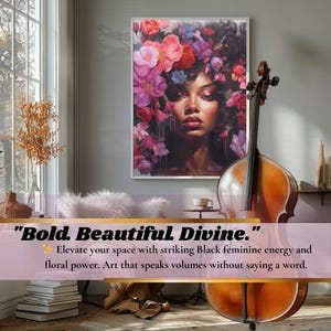 Black Woman Head Flowers Wall Art/Girl Flowers Poster/Flower Woman Poster/Black Art/Black Girl Print/Flower Woman Painting/Head Flower Decor