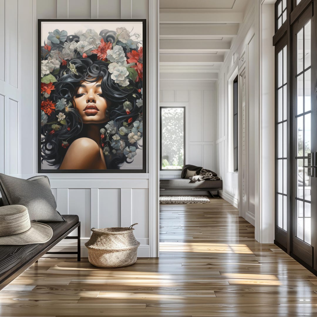 Black Woman Flowers Wall Art, Black Woman Art, African American Art ...