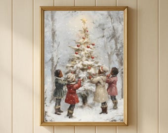 クリスマスツリープリント、ヴィンテージホリデープリント、ムーディなウォールアート、クリスマスウォールアート、子供部屋ウォールアート、ウィンターワンダーランド、ウィンターウォールアート、アート