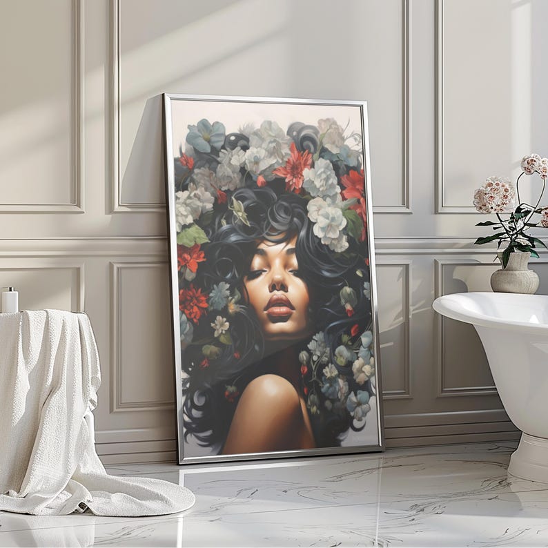 Black Woman Flowers Wall Art, Black Woman Art, African American Art ...