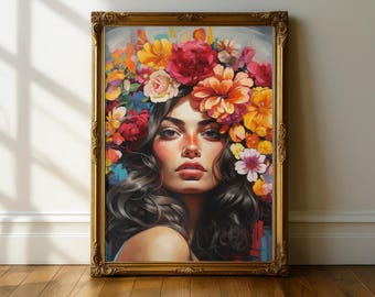 Latin Women Art/Women’s Portrait/Mexican Art/Soñando Art print/Flower Girl Print/Latina Lady Portrait/Hispanic Art/Latina Wall Art/ Wall Art