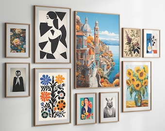 Set di 20 stampe da parete in bundle, stampe eclettiche, arte da parete per gallerie, stampe alla moda, arte da parete astratta, arredamento eclettico per la casa, arte da parete stampabile, arte