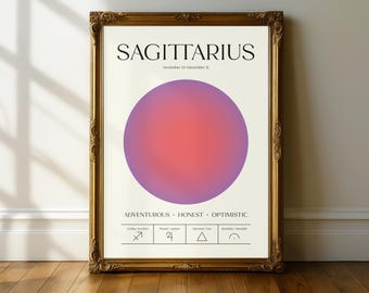 Strzelec Znak Zodiaku Aura Wydruk, Duchowa Sztuka Ścienna, Zen Sztuka Ścienna, Wystrój Sypialni, Inspirująca Sztuka Ścienna, Plakat Aura, Wydruk Aura, Plakat Y2K