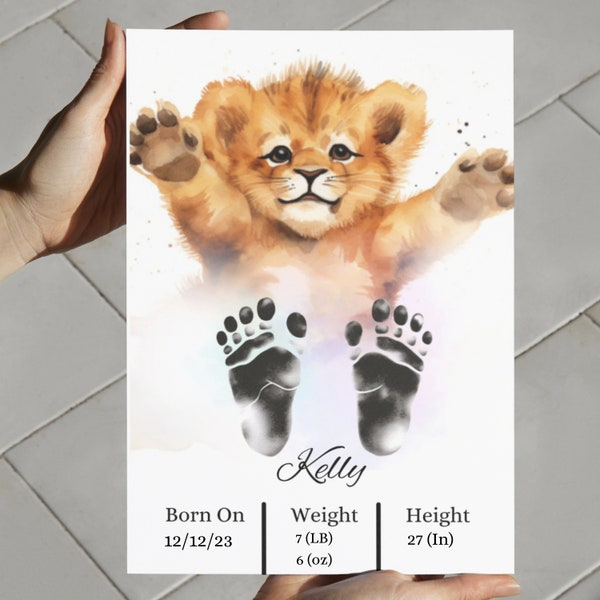 My First Christmas Footprint, Personalised Baby Lion Footprint Kit, Baby Shower Keepsake Gift, Nursery Decor, Baby Room Art Print, Baby Lion