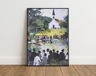 Baptism Art, African American Wall Art, Black Church Art, Spiritual Home Decor, Black Church Wall Art, Christian Wall Art, Living Room Decor