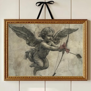 Rustic Charm Cupid Sketch Art, Valentine&#39;s Day Wall Art, Cupid Sketch Art Print, Amore Cupid Print, Minimalist Detailed Cupid Sketch Art