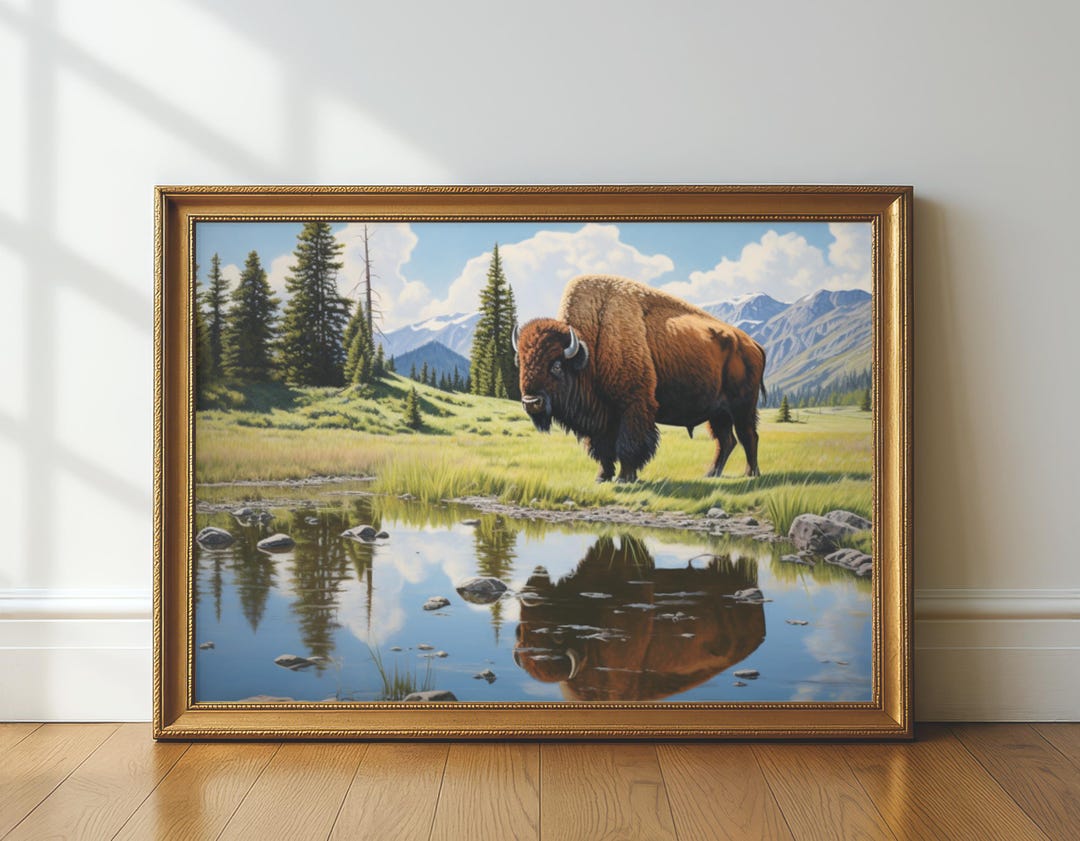 American Bison Wall Art, Western Art Cabin Wall Decor, Farmhouse Rustic ...