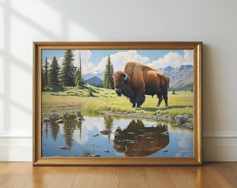 American Bison Wall Art, Western Art Cabin Wall Decor, Farmhouse Rustic Wall Decor, Buffalo Wall Art, Western Decor, Rustic Home Decor, Art
