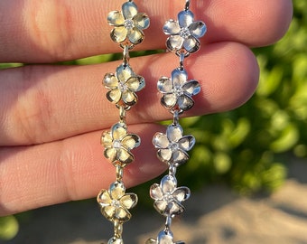 Hawaiian Islands Plumeria Flower Link Bracelet Gold or Silver - 925 Sterling Silver Plated