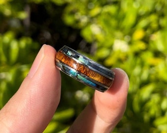 Hawaiian Wood and Abalone Shell Inlay Band Ring