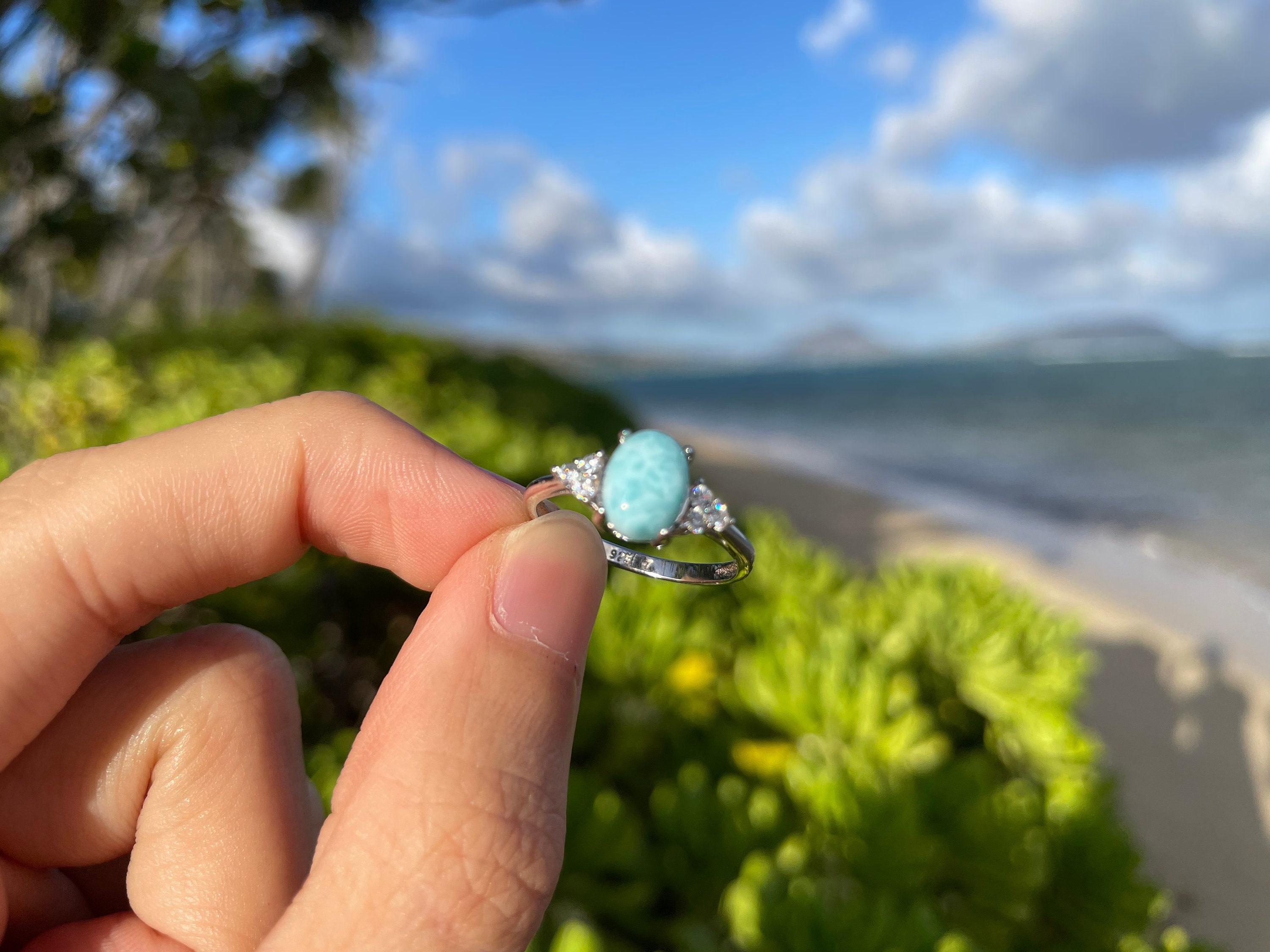 Geniune Light Blue Larimar 925 Sterling Silver Statement