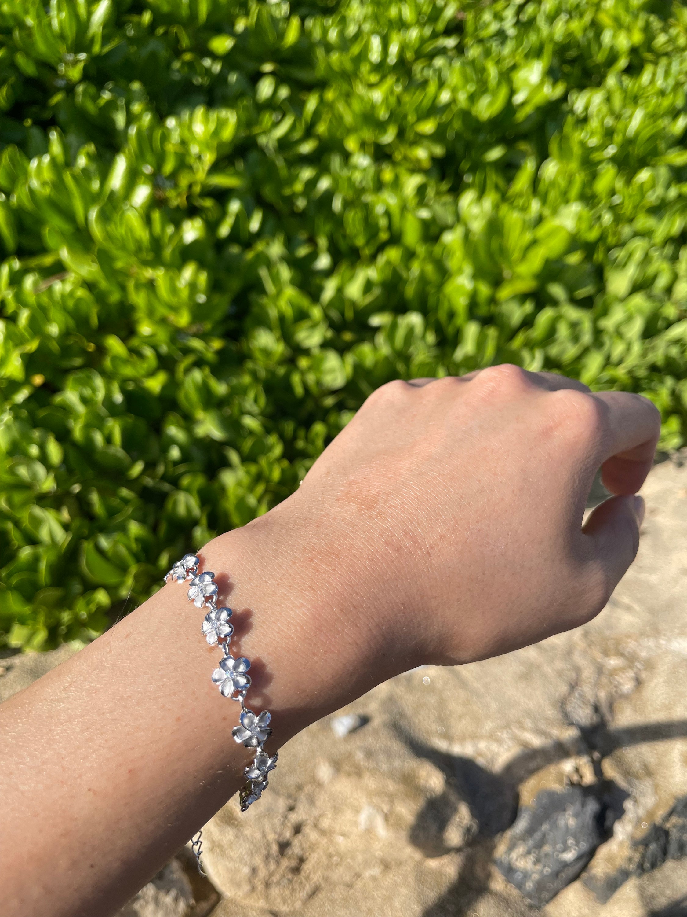 SILBER 925 HAWAIIISCHE PLUMERIA BLUMENGLIEDER ARMBAND CZ 2T 15 MM