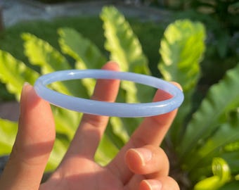 Thin Sky Blue Jade Bangle - Smooth Round Stackable Comfort Fit Minimalist Jewelry, 5mm thickness Fits Size 7.5-8”