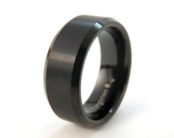 ATOP 8mm Splicing Tungsten Carbide Ring – Black Brushed With Purple Inner, Men's Wedding Band, Comfort Fit
