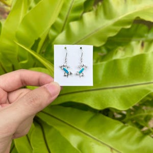Twin Hawaiian Gecko (Mo’o) Dangling Earrings with Blue Ocean Fire Opal and 925 Sterling Silver Hawaiian Jewelry, Hawaiian Jewelry for Her