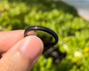 Thin Black Tungsten Ring Matte Black Finish with Square Edges, Unisex and Stackable